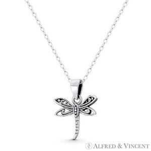 Dragonfly Insect Charm Pendant Animism Jewelry in Oxidized .925 Sterling Silver